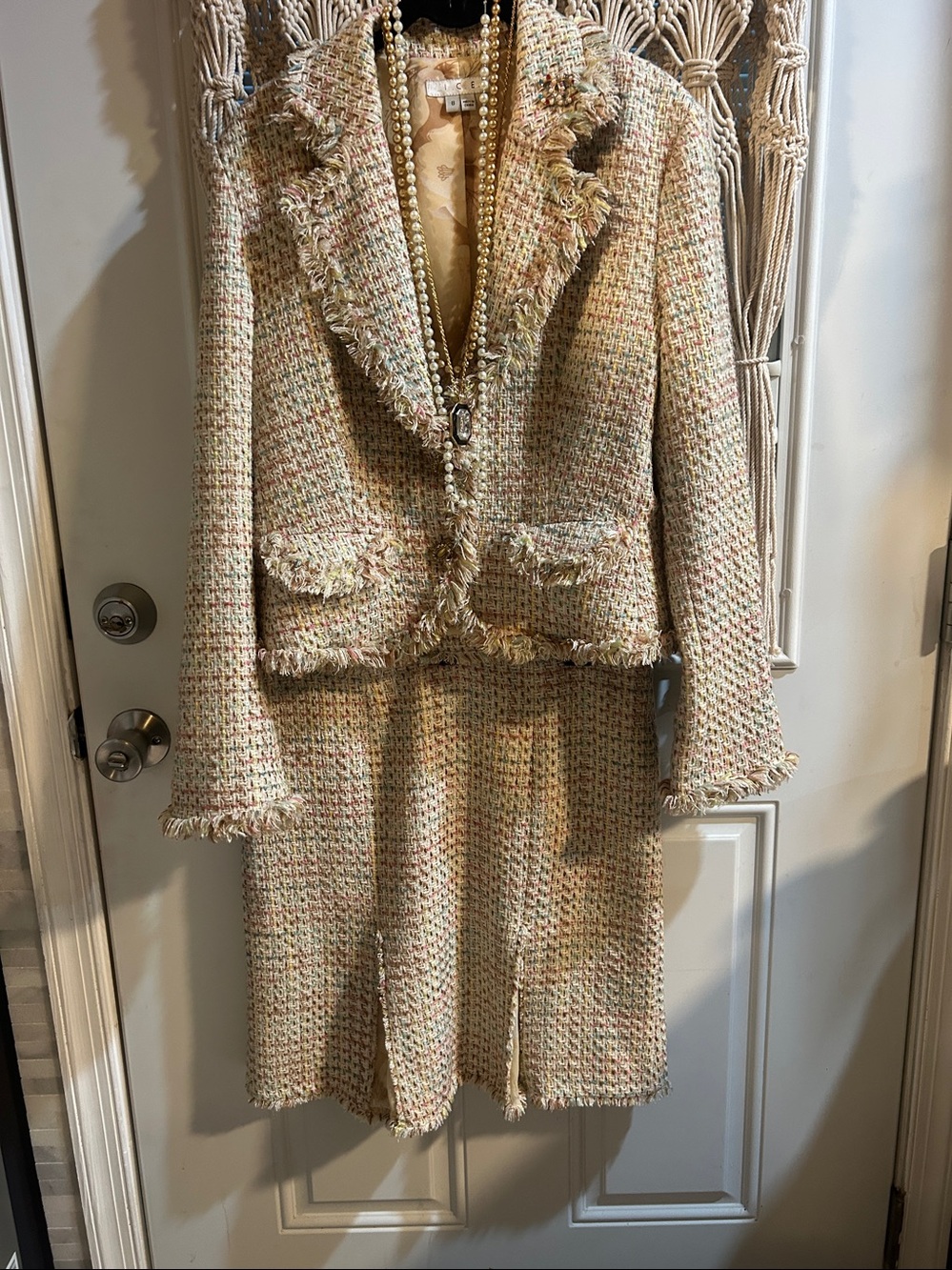 Ice Tweed Blazer and Skirt Set in Cream Multi-Tone